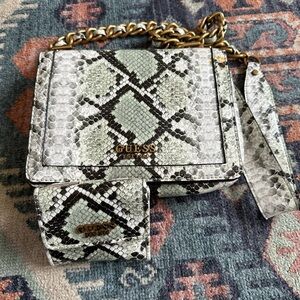 GUESS Mint and White Snake-Print Chain Crossbody and Wallet